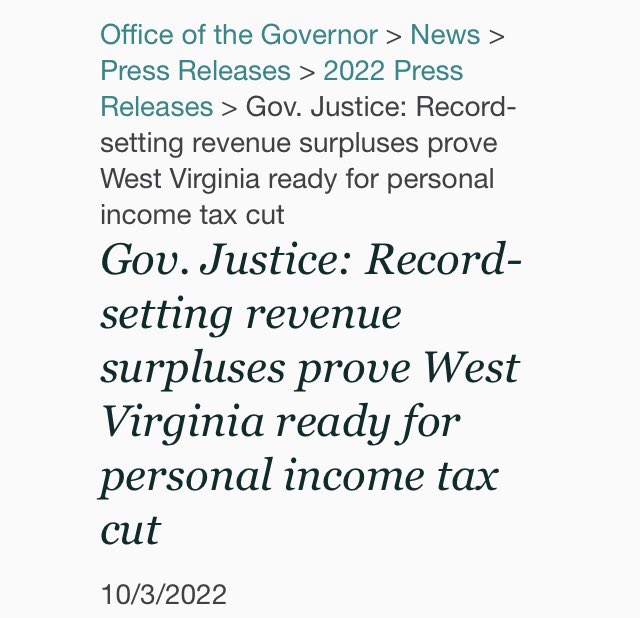 Y’all he’s doing it. He’s doing The Thing where he touts the revenue surplus that he fabricated to inevitably exist. I promise you West Virginia cannot afford a personal income tax cut