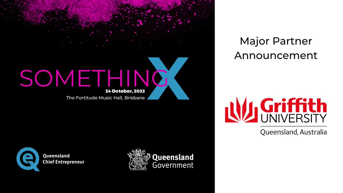 We are delighted to announce Griffith University as a major supporter of SomethingX. With just weeks to go now is the time to secure your ticket 👇 bit.ly/SOMETHINGx @YunusGriffith @Griffith_Uni @CarolineRiot