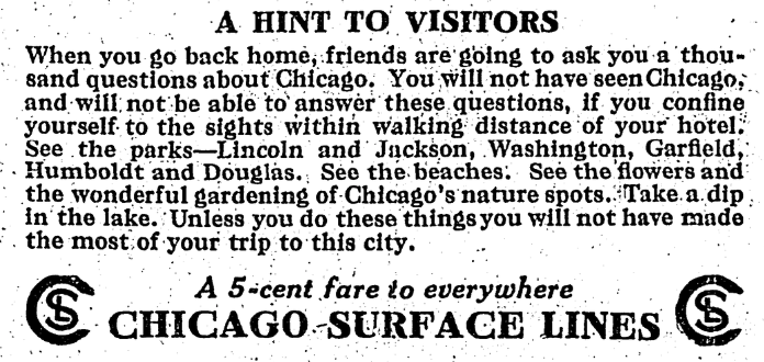 robertloerzel's tweet photo. Advice for tourists visiting Chicago, from a 1915 ad in the Chicago Daily News. https://t.co/nukP1jDuE2