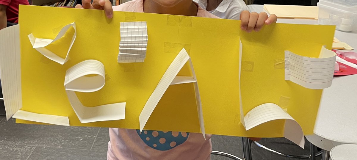 reidgreenblue's tweet photo. With our 2nd graders we made 2.5D name signs to keep at those basics (scissors skills, folding) but also get them thinking about about paper as a non-flat material. #makered #pyp #pypdesign https://t.co/XHK6FxiuFv