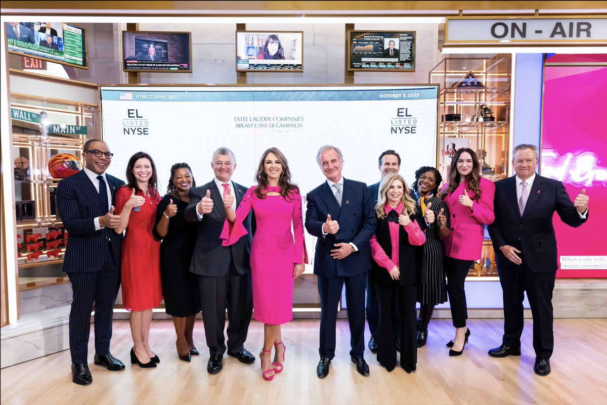 NYSE's tweet photo. Time to end breast cancer. 💗 William Lauder and 
@elcompanies team ring the Closing Bell in honor of the 30th Anniversary of The Estée Lauder Companies’ Breast Cancer Campaign. 🔔 #BreastCancerAwarenessMonth #TimeToEndBreastCancer https://t.co/GxpUDcAzaK