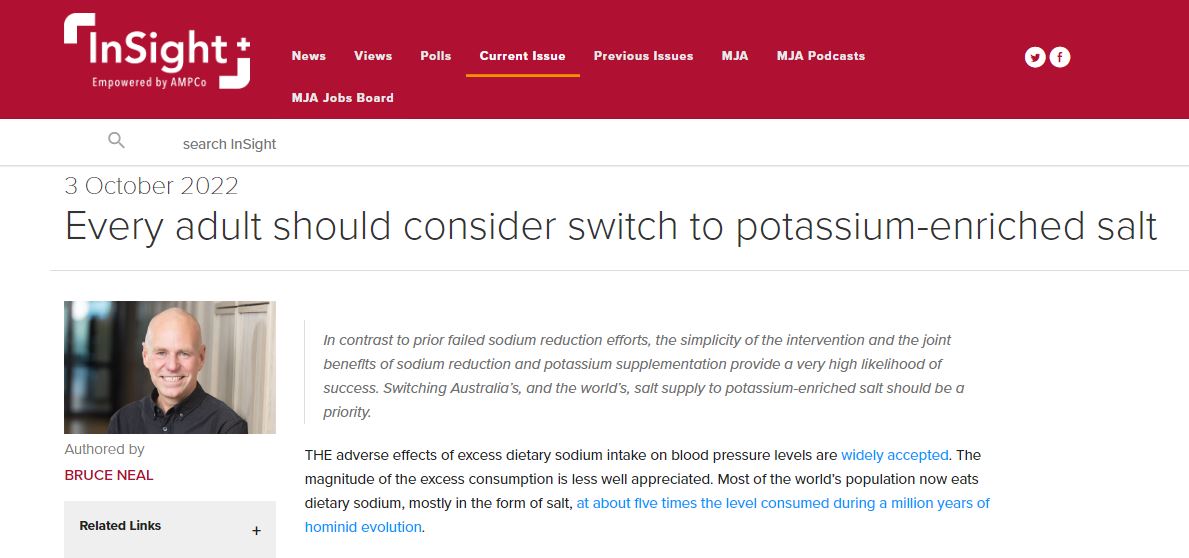 georgeinstitute's tweet photo. "Switching Australia’s, and the world’s, salt supply to potassium-enriched salt should be a priority"

Prof @BruceNeal1 makes a case for #saltsubstitutes in the @theMJA.

✍️https://t.co/qrBulggGUN https://t.co/EQgTHIuiDh