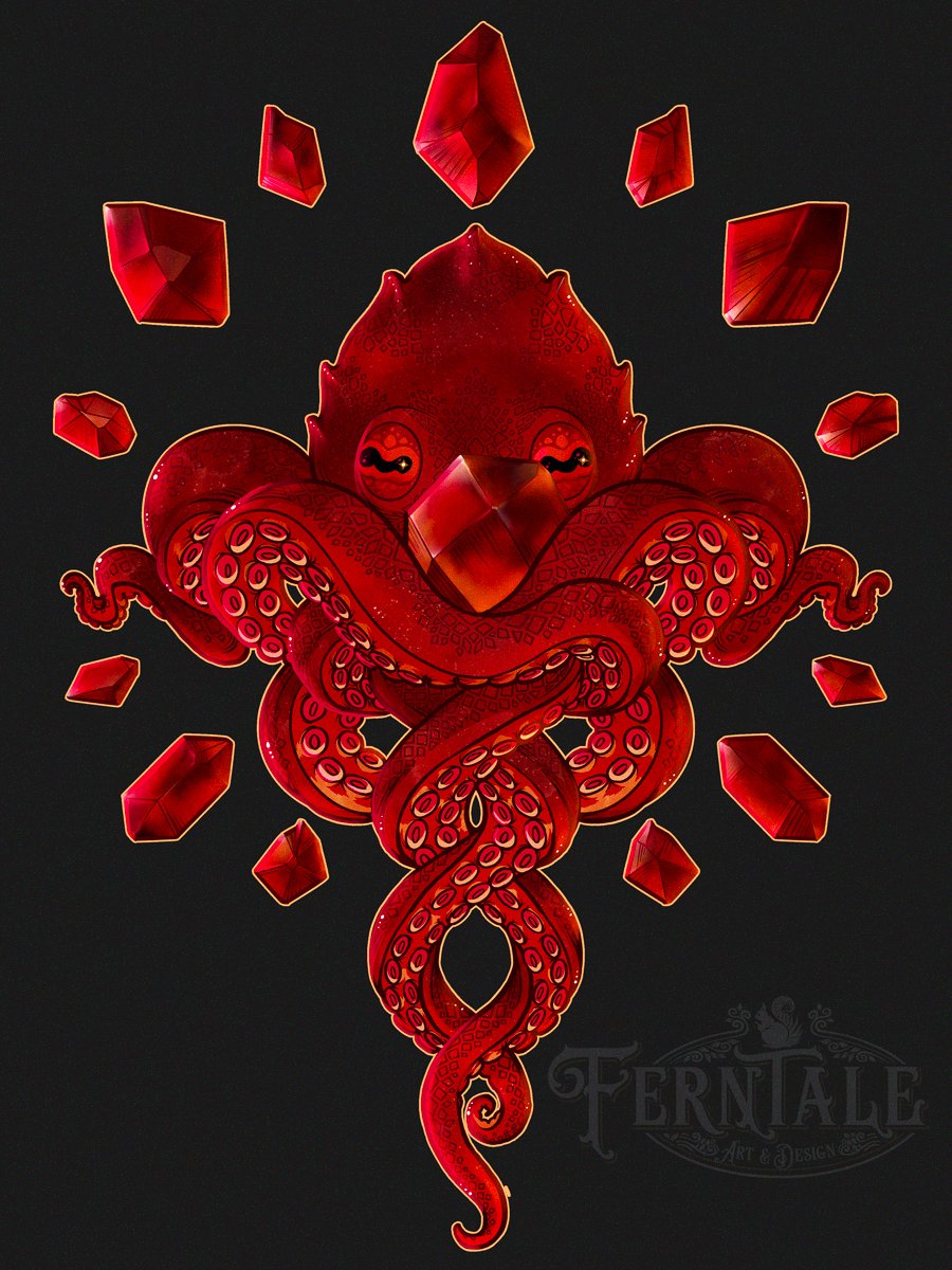 _ferntale's tweet photo. This October, I decided not to draw EVERY day, so I wanted to come up with a theme to tie all my octopuses together. I’m drawing 12 octopuses - one for each month’s birthstone! A touch of “rocktober," if you will.

Starting from the top of the calendar is January, with Garnet! https://t.co/3rSNwxr7K5