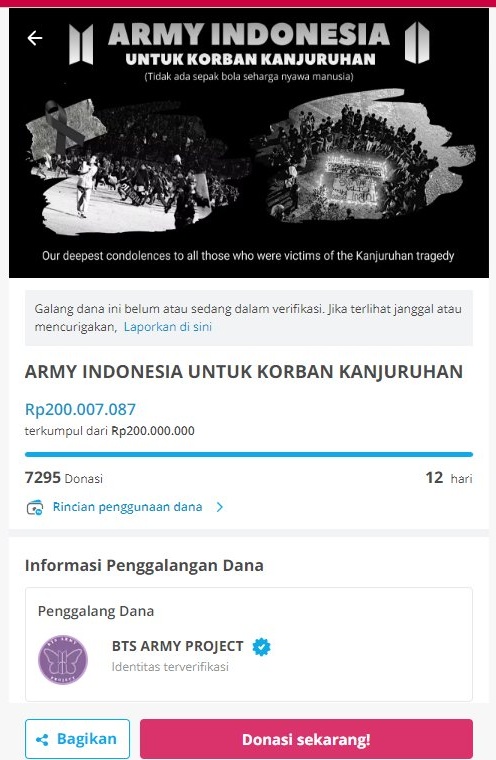 AremaFC's tweet image. Terimakasih untuk BTS Army Indonesia yang sejak penggalangan dana dimulai 3 Oktober 2022 hingga sekarang mengumpulkan 200jt dan masih terus bertambah.

Ini kalau tidak salah fans club mas-mas Korea Selatan yang kemarin ada menu khususnya di MekDonal