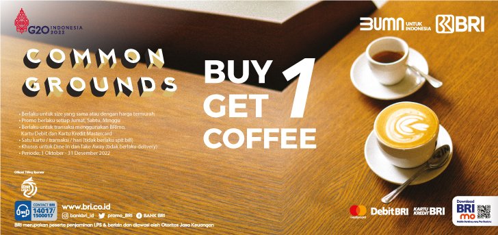 RacunBelanja's tweet photo. Promo BRI Buy 1 Get 1 di Common Grounds
🗓️ 1 Oktober - 31 Desember 2022

• Buy 1 Get 1 Coffee
• Berlaku untuk size yang sama atau dengan harga termurah
• Berlaku setiap Jumat, Sabtu, Minggu https://t.co/UMn0VCIqdZ