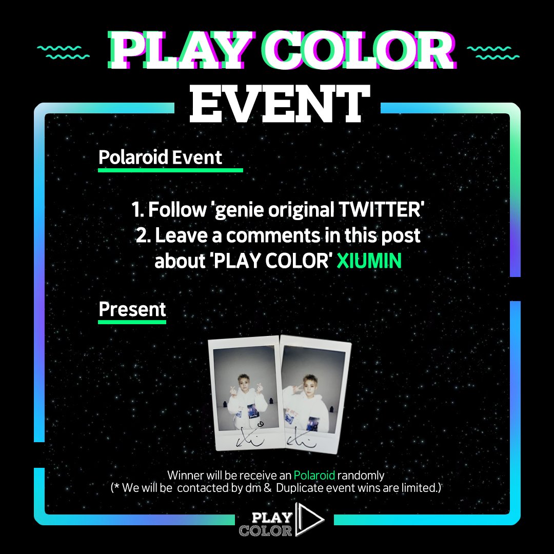 genieoriginal's tweet photo. [#EVENT] #PLAYCOLOR #XIUMIN @weareoneEXO

#지니오리지널 트위터 구독하고 본 게시물에 
'시우민 의 PLAYCOLOR 는 ___이다.' 
감상 소감과 이유를 답글에 남겨주세요! 

추첨을 통해 시우민 싸인 폴라로이드를 드립니다.  
*당첨 발표는 당첨자에 한하여 DM으로 연락드립니다.

-
#BrandNew  #이벤트 https://t.co/L70nXsmHXn