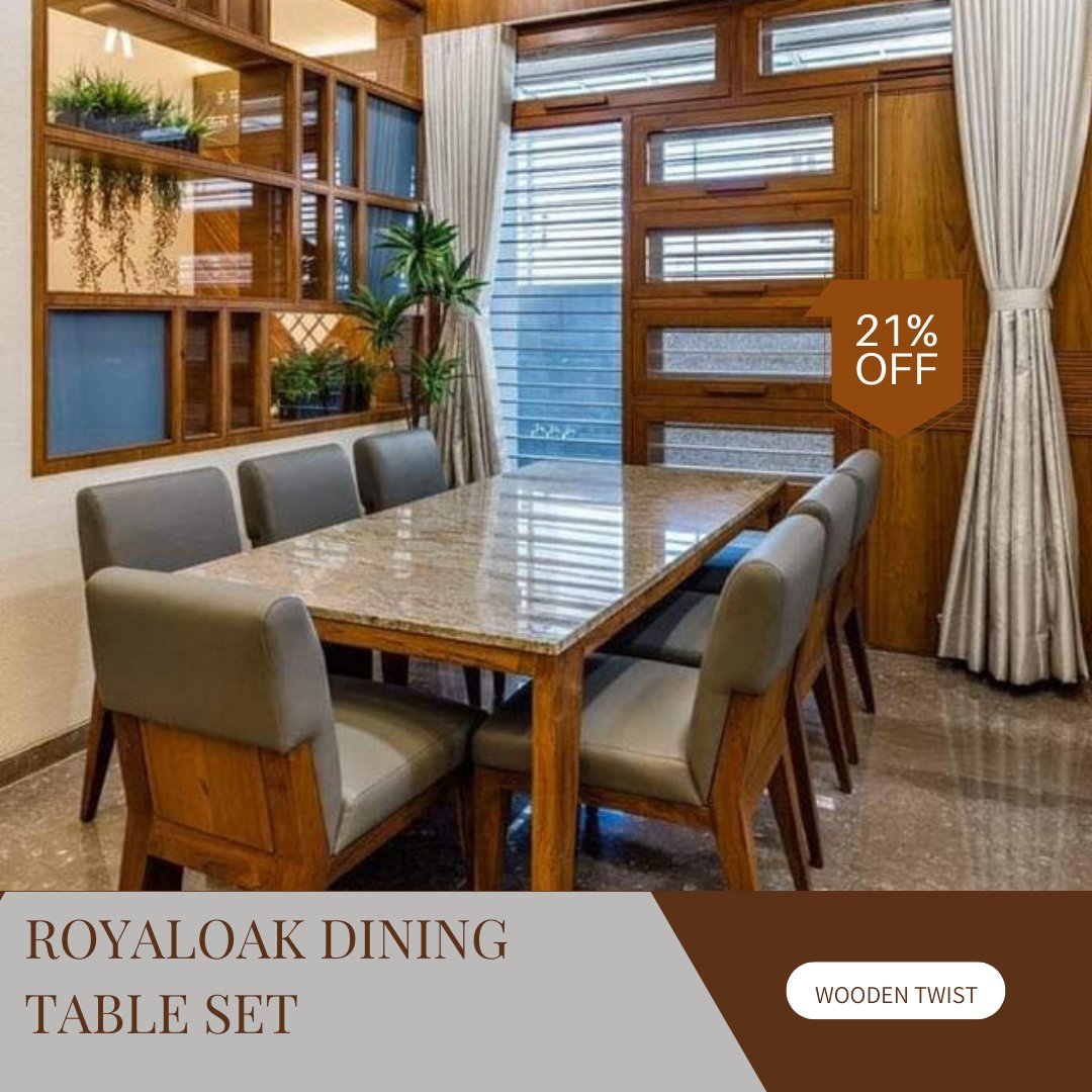 Luxury seats and beautiful wooden framed chairs. Bring the 7 seater dining table set home and give a luxurious look to your kitchen and dining room.
#oakfurniture #diningtableset #diningchairs #chairs #tablesetting #diningroomdecor #kitchendecor #woodentwist #furniturewithatwist