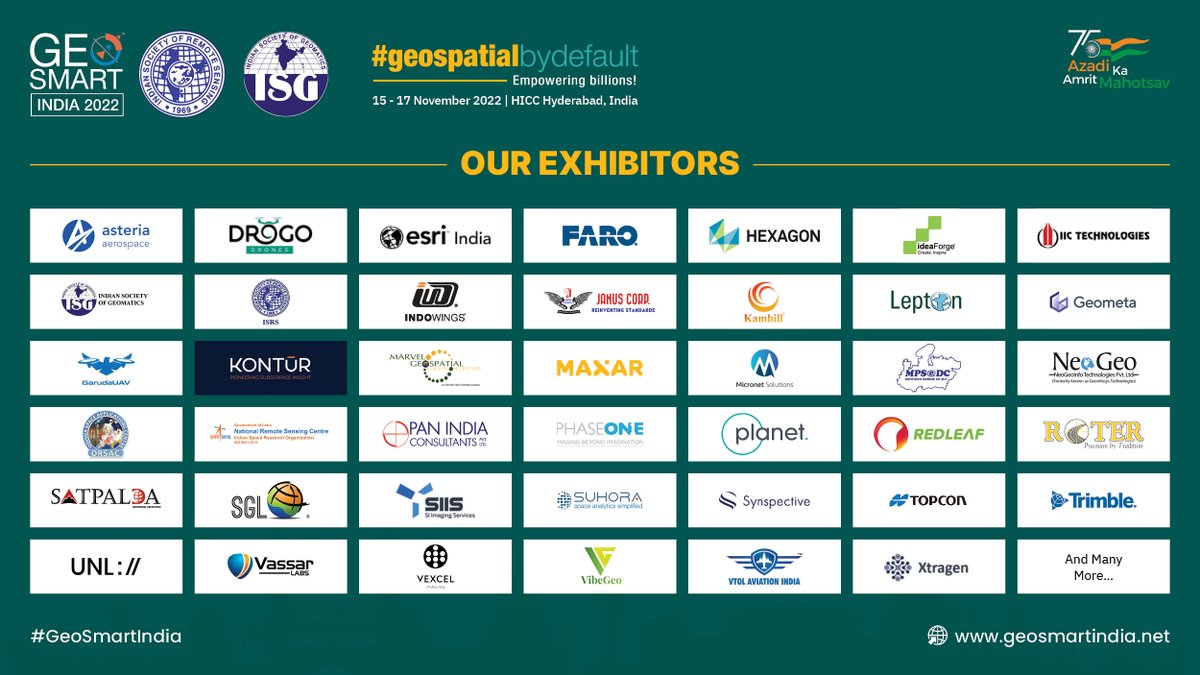 GeospatialM's tweet photo. #geospatialbydefault #GSI2022 #Hyderabad
We are super excited to announce our Exhibitors, at our flagship event GeoSmart India 2022.
Want to find out more about the exhibition, please visit https://t.co/0ss2phvBIb
#exhibitors #geosmartindia2022 #geospatialworld #Geospatial https://t.co/2hy5X3SWI2