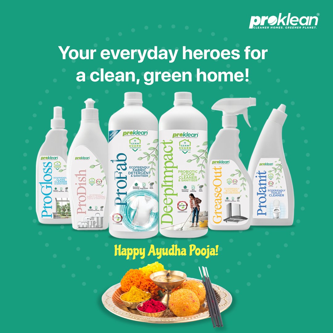 ProkleanT's tweet image. This Ayudha Pooja, protect your home with bio-based, eco-friendly cleaners that leave no harsh reside!🎇

#proklean #prokleangreen #ayudhapooja #happyayudhapooja #sustainability #homecleaning