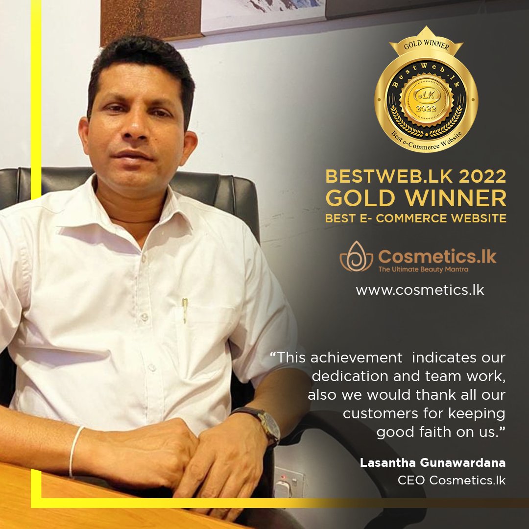 BestWebLK's tweet image. Lasantha Gunawardana, CEO of Cosmetics.lk expressed his thoughts about receiving the Gold Award for the Best e-Commerce Website on BestWeb.LK competition.
#BestWeb2022Winner #BestWeb2022 #BestWebLK #cosmeticslk #LKDomainRegistry