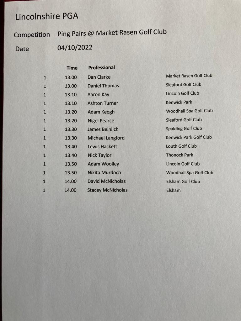 We visit <a href="/Marketrasengc/">Market Rasen Golf Club</a> today for our 4th Pro Am Pairs competition. What a fantastic introduction these tournaments have been to our 2022 fixture list. We continue to be incredibly grateful to <a href="/PINGTourEurope/">PING Golf Europe</a> for their unwavering support of our association ⛳️