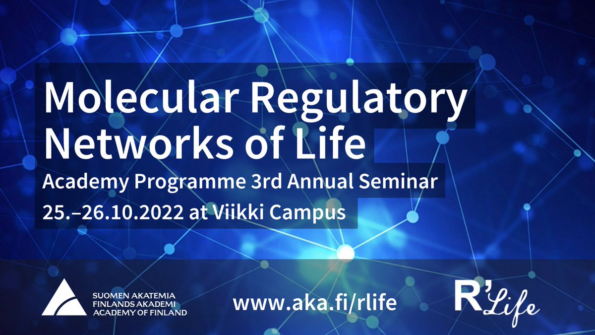 AKA_ohjelmat's tweet photo. Interested in molecular regulatory networks? Follow frontline Finnish molecular biology research at #AKA_RLife annual seminar at Viikki Biocenter or online. Keynote speakers @fepinheiromycin and @bayraktar_lab. Registration until 17 Oct and full programme: https://t.co/LTroYnXmje https://t.co/XlS1aK1DZs