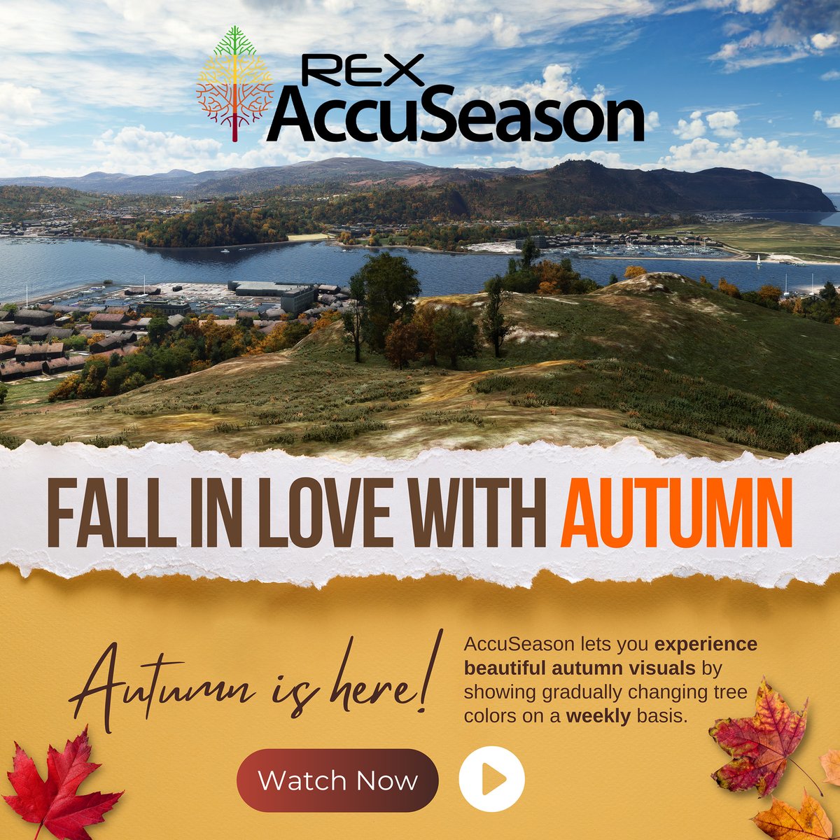 REXSimulations's tweet image. With AccuSeason, tree color changes occur throughout the year in #MicrosoftFlightSimulator. Don’t miss out on this visually beautiful and realistic experience. Autumn is a visually stunning time of year with AccuSeaon. Watch Autumn transitionnow: bit.ly/3M5K5Nf