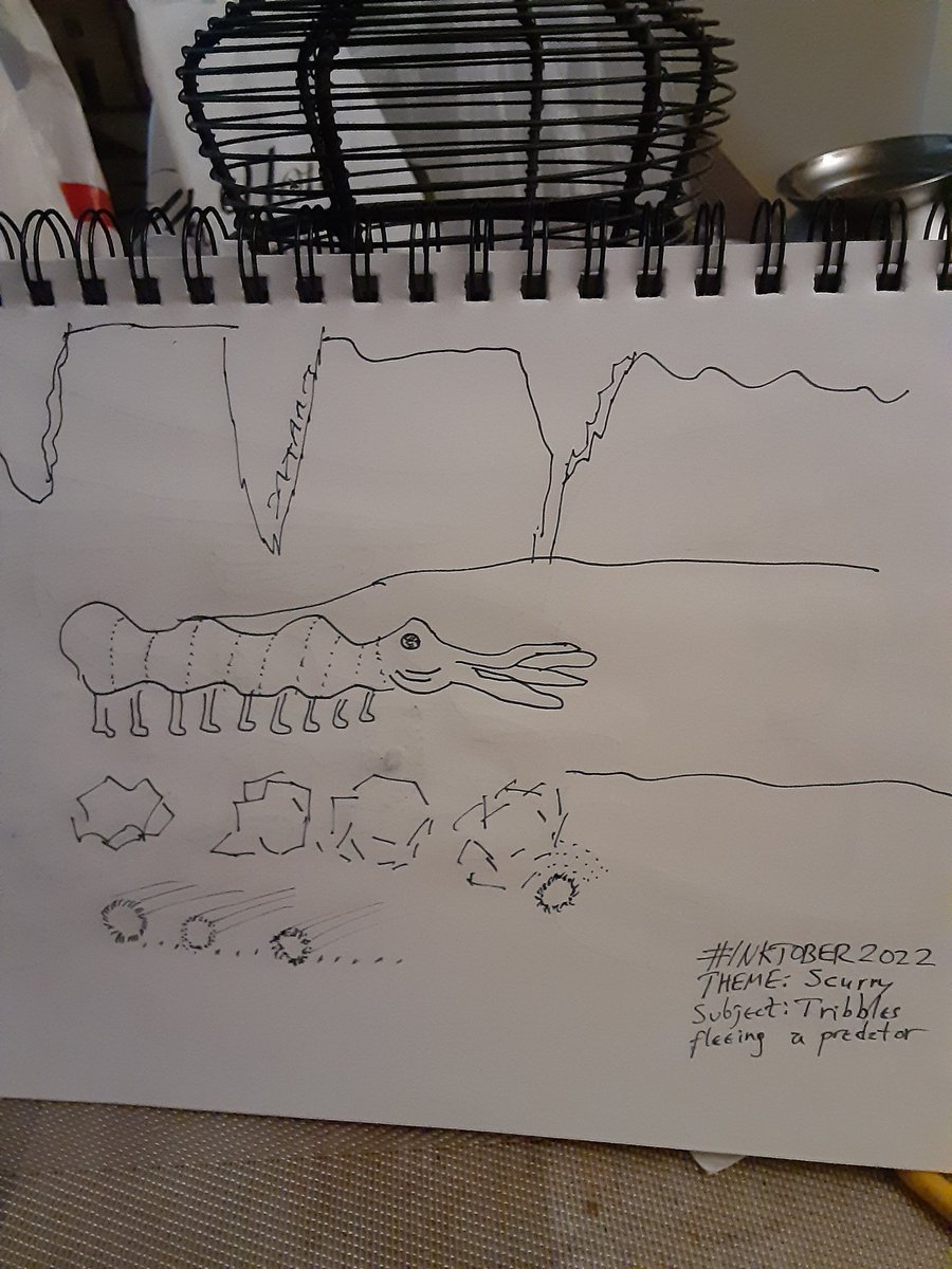 #Inktober2022. Theme: Scurry. Subject: Tribbles fleeing a predator.