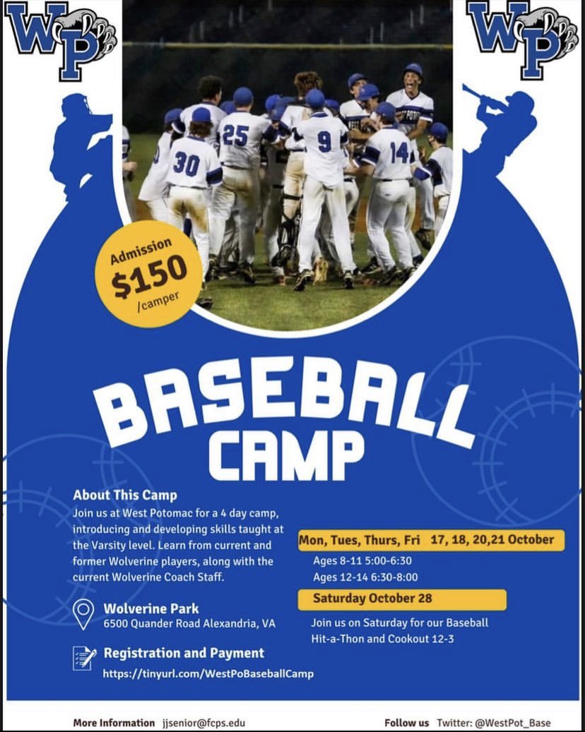 Calling all future Wolverines! We will be hosting a 4 Day Fall Camp in the coming weeks. Get registered today by following the link below! Learn from our current players and coaching staff under the lights at Wolverine Park! supportwestpotomac.com/baseball-camp.…