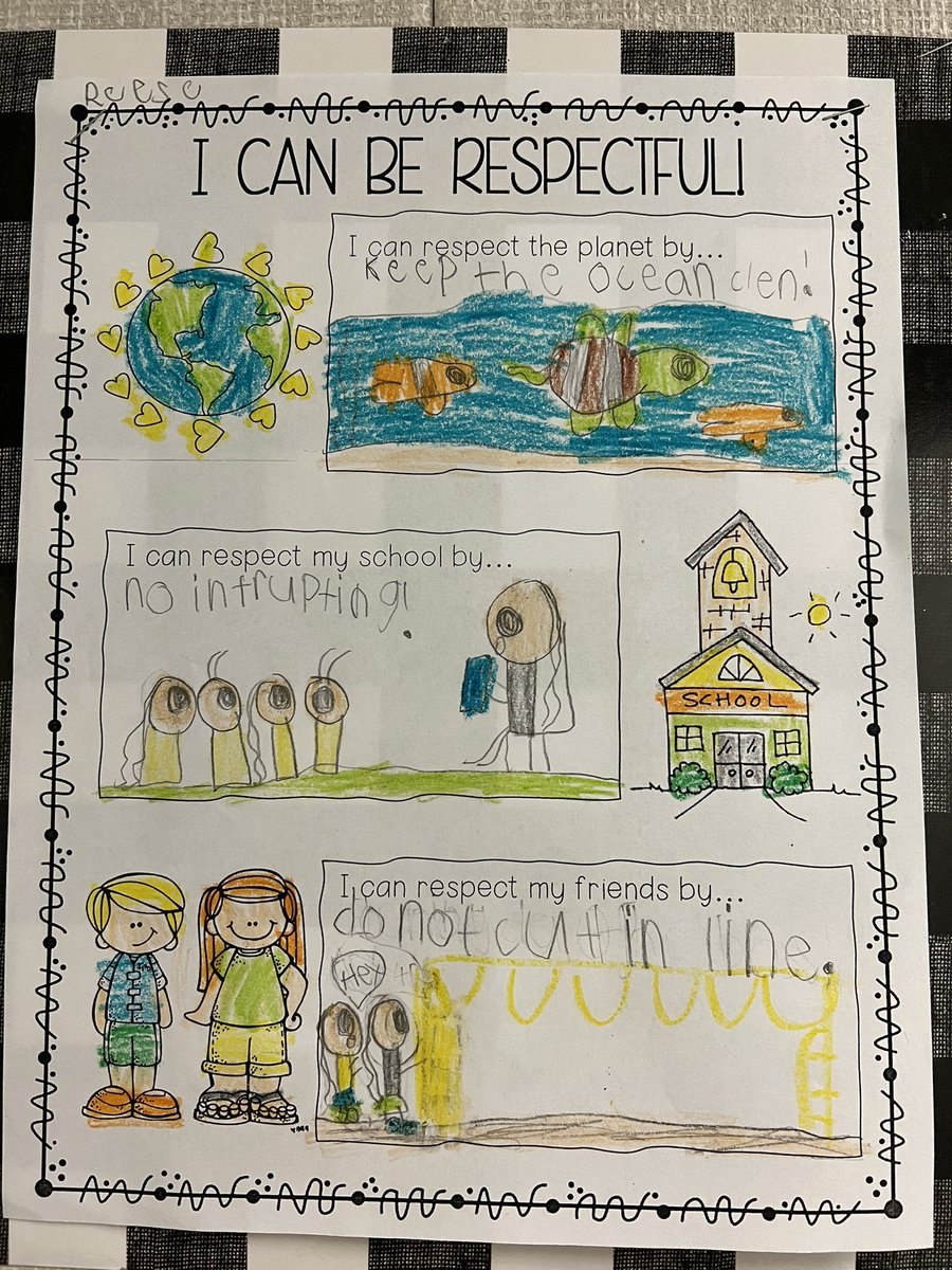 FPE1stGrade's tweet photo. We learned all about respect throughout August and September! Students gave three examples of how they can be a respectful citizen! 🤍 https://t.co/sza21Vu516
