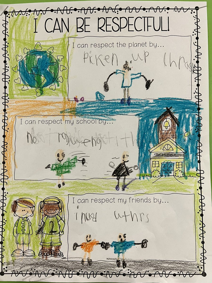 FPE1stGrade's tweet photo. We learned all about respect throughout August and September! Students gave three examples of how they can be a respectful citizen! 🤍 https://t.co/sza21Vu516