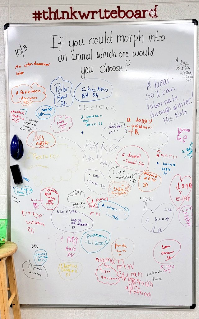 luv2teachtech's tweet photo. Today's #thinkwriteboard! This question comes from a couple of places...
@ellyswartz Dear Student - If you read it, you know it's in there! π
@kaaauthor Animorphs - now in graphic novels! Book 3 releases tomorrow!
@KendallPatriots https://t.co/g9V3mmjMke