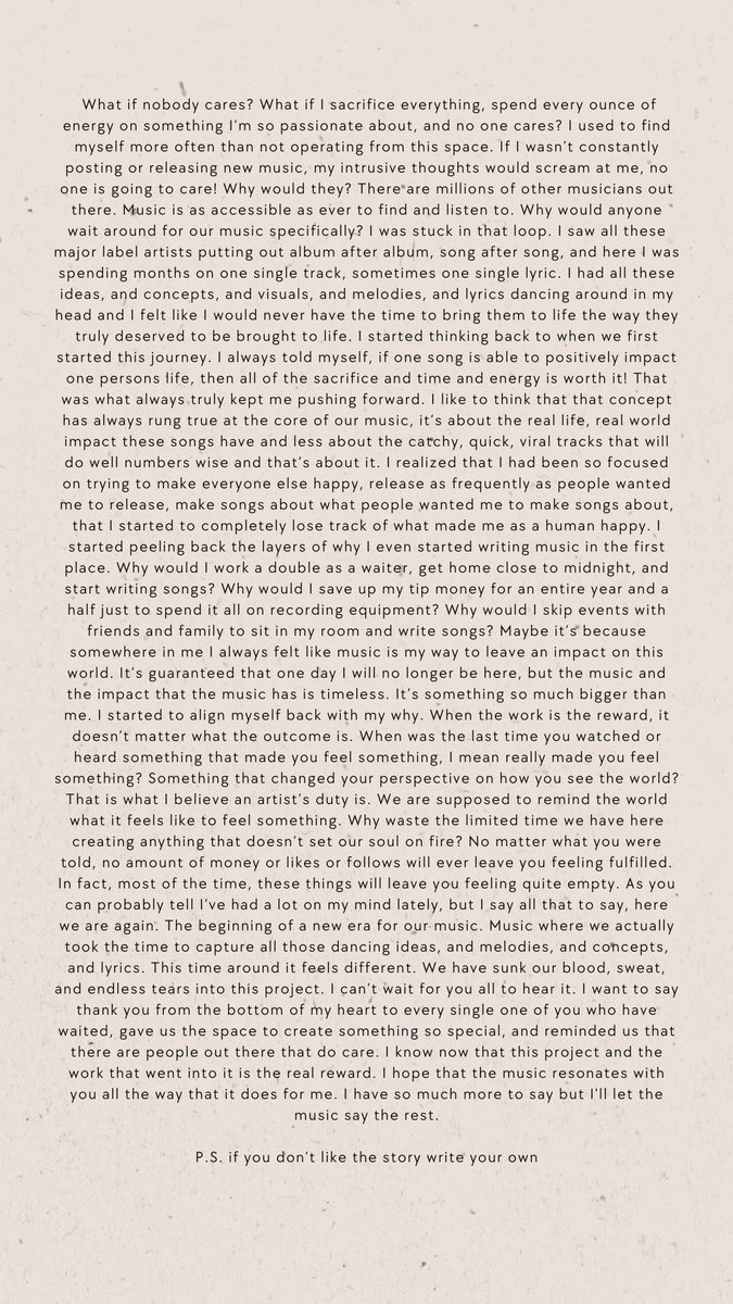 if you don’t like the story write your own (the visual) 10/6 @ 8pm EST

if you don’t like the story write your own (the song) 10/7 @ 12am EST

if you don’t like the story write your own (the album) coming soon