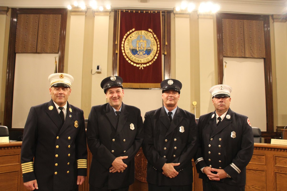 paulkoolloian1's tweet photo. Chelsea Fire Dept. Capt. Michael Gurska  Firefighters  Cristian Avellaneda and Steven Waxman received a Departmental Commendation for saving the life of a trapped occupant from the third floor during a 4 Alarm fire  on August 17, 2022 at 32-34 Cottage Street. https://t.co/s0NRF3DO7H