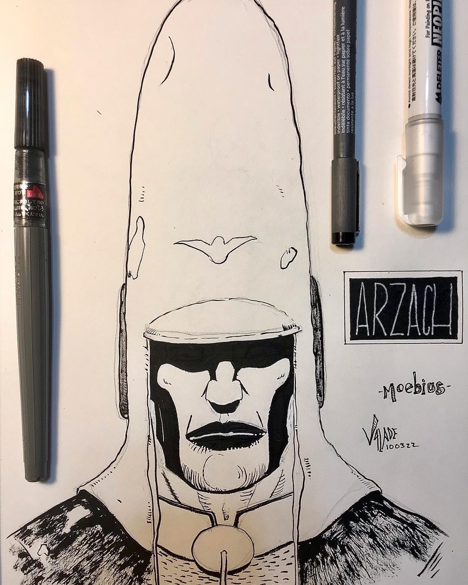 Valade's tweet photo. Day 3 of @CartoonKayfabe’s #Kayfabetober was Moebius, so here’s an Arzach!

#CartoonistKayfabe #Moebius #Arzach #ComixOrSTFU https://t.co/9w1R6LcPTh