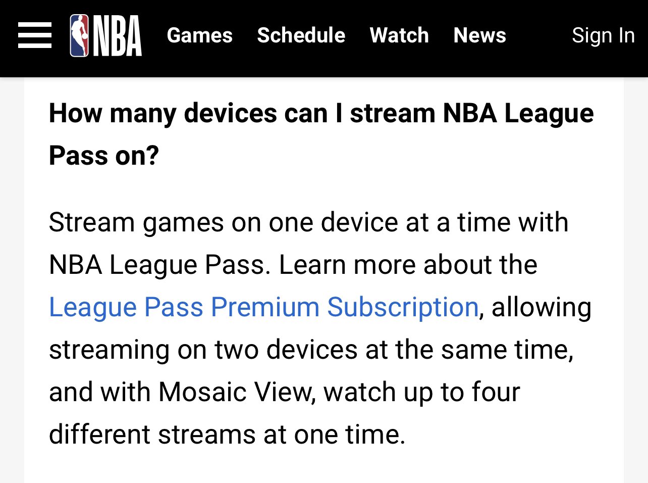 nba league pass one device