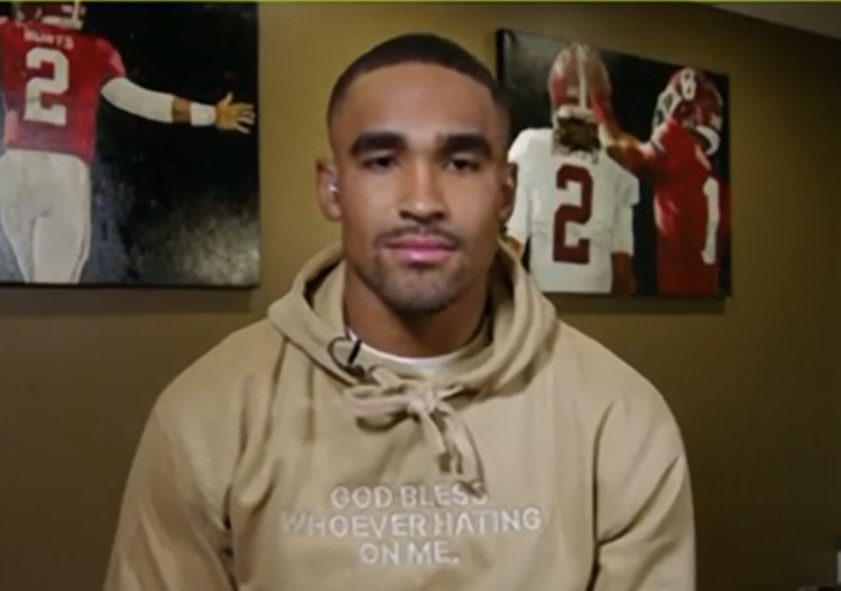 Jalen Hurts’ hoodie on MNF: “God Bless Whoever Hating On Me.”