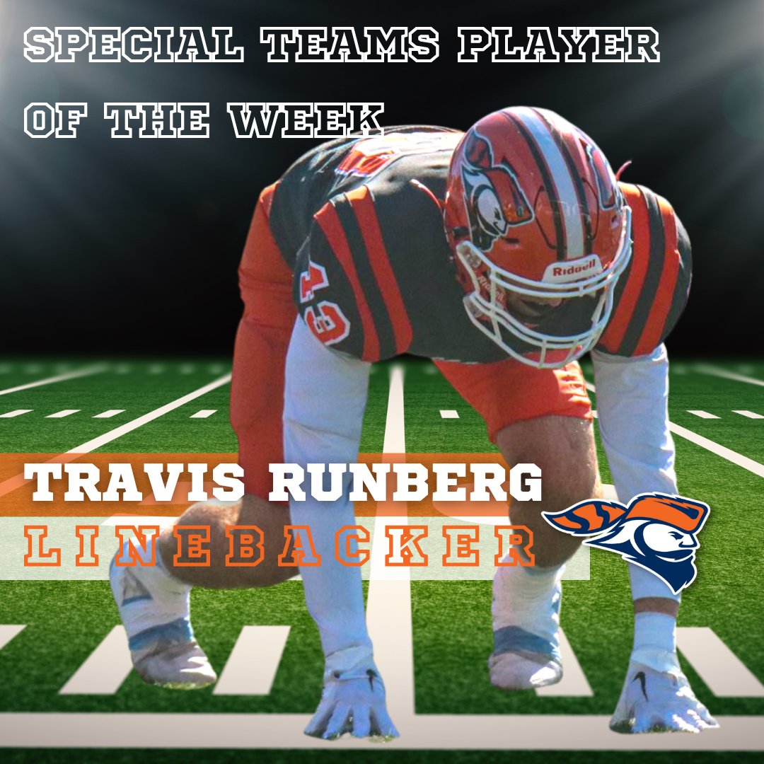 piofootball's tweet photo. Here is your Pioneer Special Teams Player of the Week!! Travis Runberg!!! https://t.co/dCAxtg4Ubt
