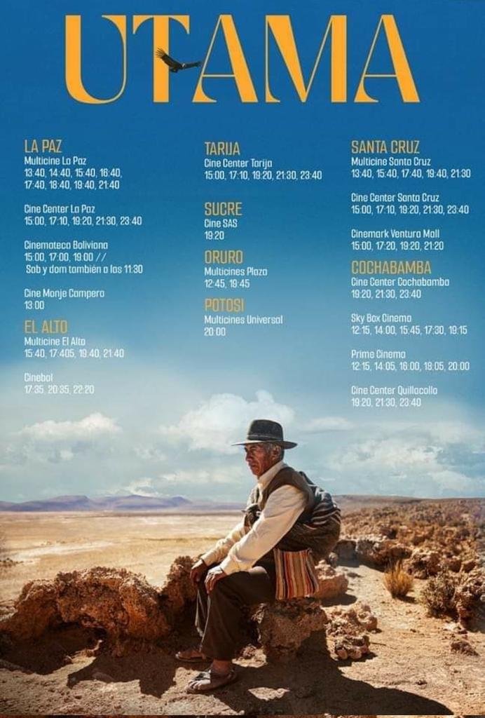 Untalmauracio's tweet photo. Todos debemos ver Utama. Por apoyar nuestro cine, por disfrutar del gran trabajo de personas tan talentosas y aunque sea por la curiosidad de ver qué le vieron a la película boliviana más premiada en el exterior.

Felicidades @a_loayza_grisi

Ahí les dejo horarios y salas. https://t.co/Ml3RiErV4c