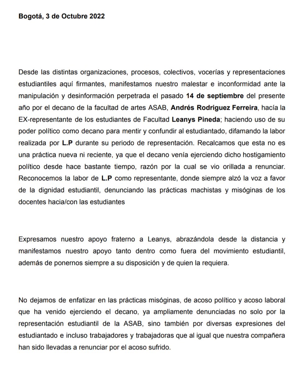 CChitaca's tweet photo. La persecusión y el acoso vivido en la @udistrital es una cotidianidad, especialmente hacia las personas que tienen la valentía para denunciar esta situación sistemática por parte de sus administrativos. https://t.co/5Ul1ADw2OF