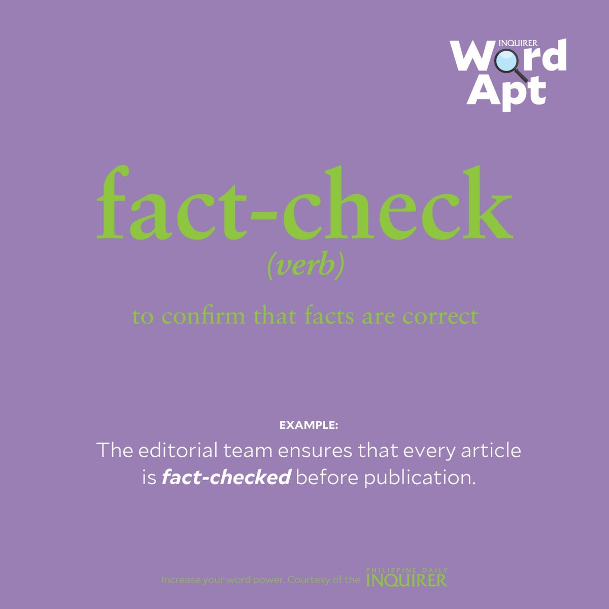 phildailyinq's tweet photo. The meaning of “fact-check” and how to use it in a sentence, presented by your most trusted newspaper.
To subscribe to the Philippine Daily Inquirer, visit https://t.co/tgnf2T69tO
#Inquirerprint
#editorial
#publications https://t.co/ssiobpwY4n