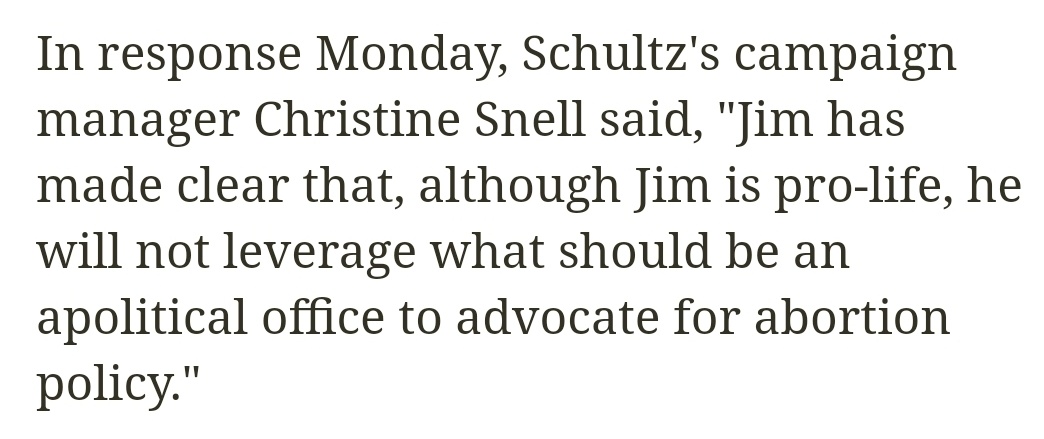 .<a href="/JimForMN/">Jim Schultz</a> promised to defend pharmacists who refuse to fill prescriptions for medication abortions.

Jim Schultz *will* leverage the office to push his anti-abortion agenda. He said so himself. When he says otherwise, that's a lie.