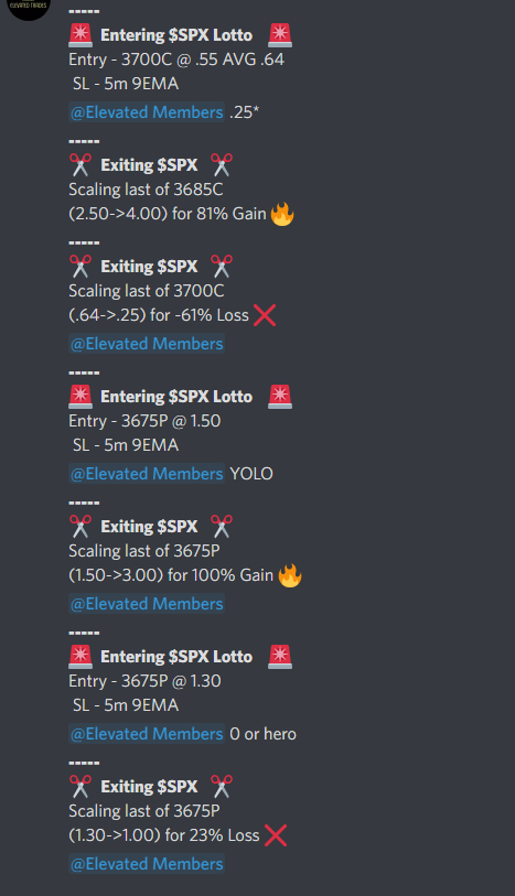 Elevated_Trades's tweet photo. 4/7 To Start off the Week ✅ 

Took the 5m demand dip after the morning rally. Set us up for a trendline break to 3700 📈

Ran the 3685C $15 ITM cons rallied hard today because we consistently hit HOD which made us get more delta 💸

Alert:
$SPX    3685C | 2.50->15.00 (500%)🔥 https://t.co/xRnONvY0al