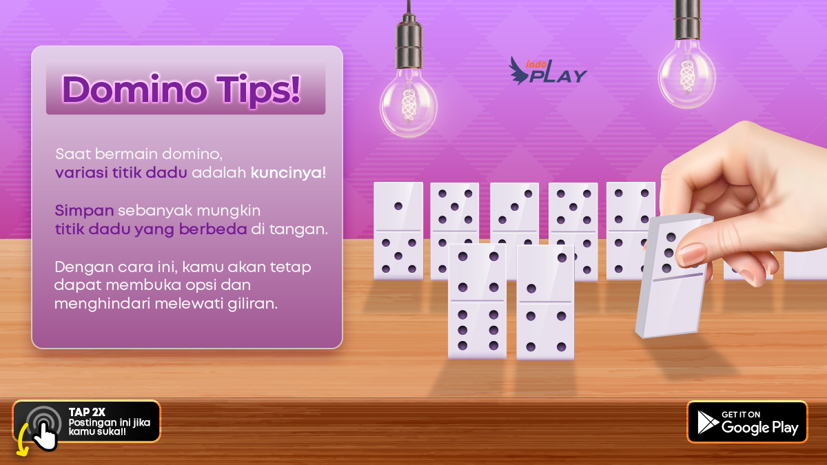 ind0PLAY's tweet photo. Indoplayer! Saat bermain domino, kuncinya adalah variasi. Selain tips diatas, apa nih strategi / tips favorit kalian bermain Domino? Yang punya tips lainnya, bisa replies tweets ini ya!😍 Link download game : https://t.co/GYQXZvjM3m

#MobileGame #Indoplay https://t.co/3ZwwTm0fAH