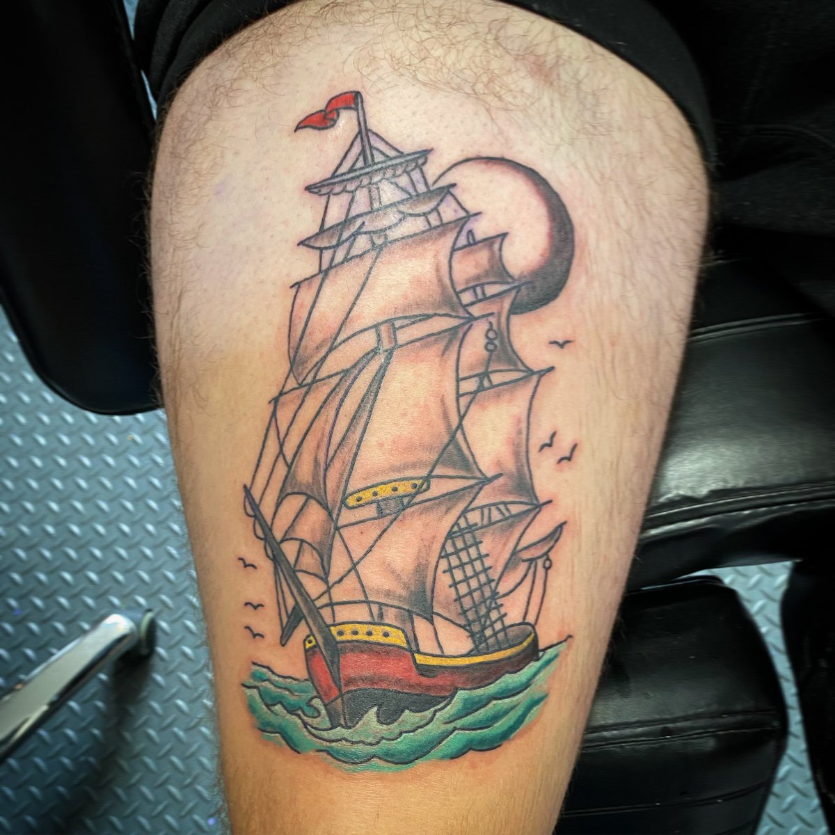 #oldschooltattoo #tallship #tallshiptattoo #tattoo