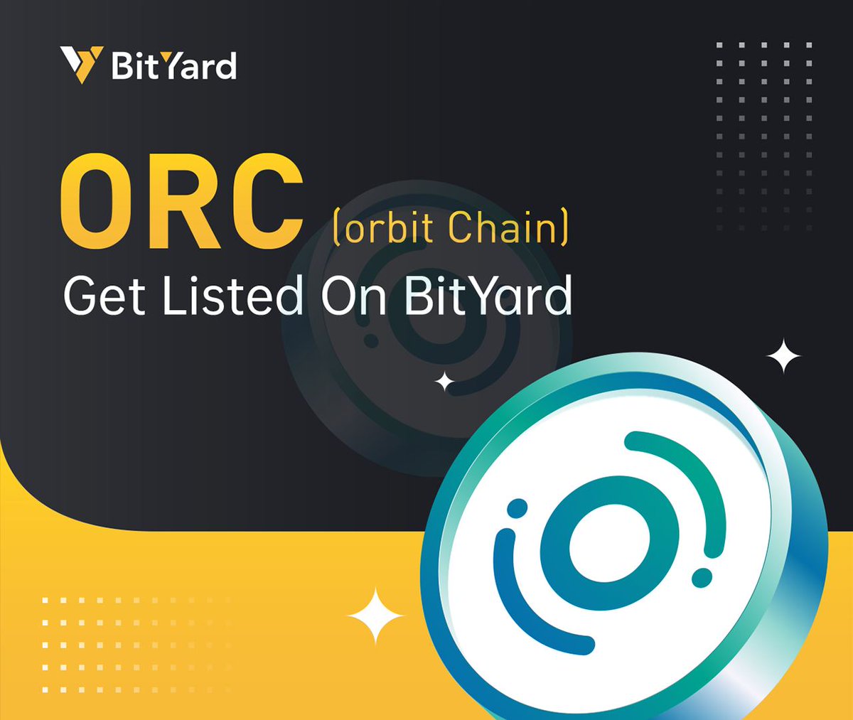 BYDFi's tweet photo. #Giveaway 

$ORC gets listed on #BitYard🤩@Orbit_Chain
👉https://t.co/Z5g4NXS39t

Here’s how to enter:
1⃣Follow @BitYard_Global
2⃣RT+ Tag 2 friends

💰Rewards：$100 USDT trial funds to 10 lucky people 
We will pick winners in 24 hrs😍😍

#Crypto #cryptocurrency #cryptoexchange https://t.co/7AwvU3L1Ps