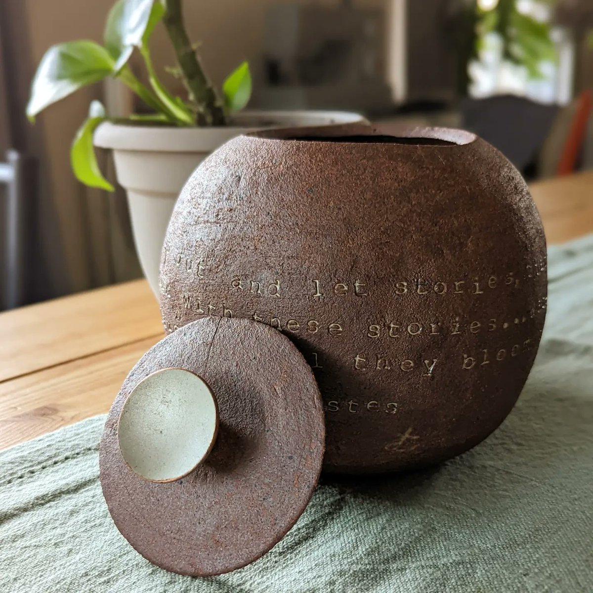 Tdlpottery's tweet photo. "I hope you will go out and let stories, that is life, happen to you, and that you will work with these stories...water them with your blood and tears and your laughter till they bloom, till you yourself burst into bloom. 
Clarissa Pinkola Estes
dvr, reduction fired to ∆10 https://t.co/0q1Zj5r1uo