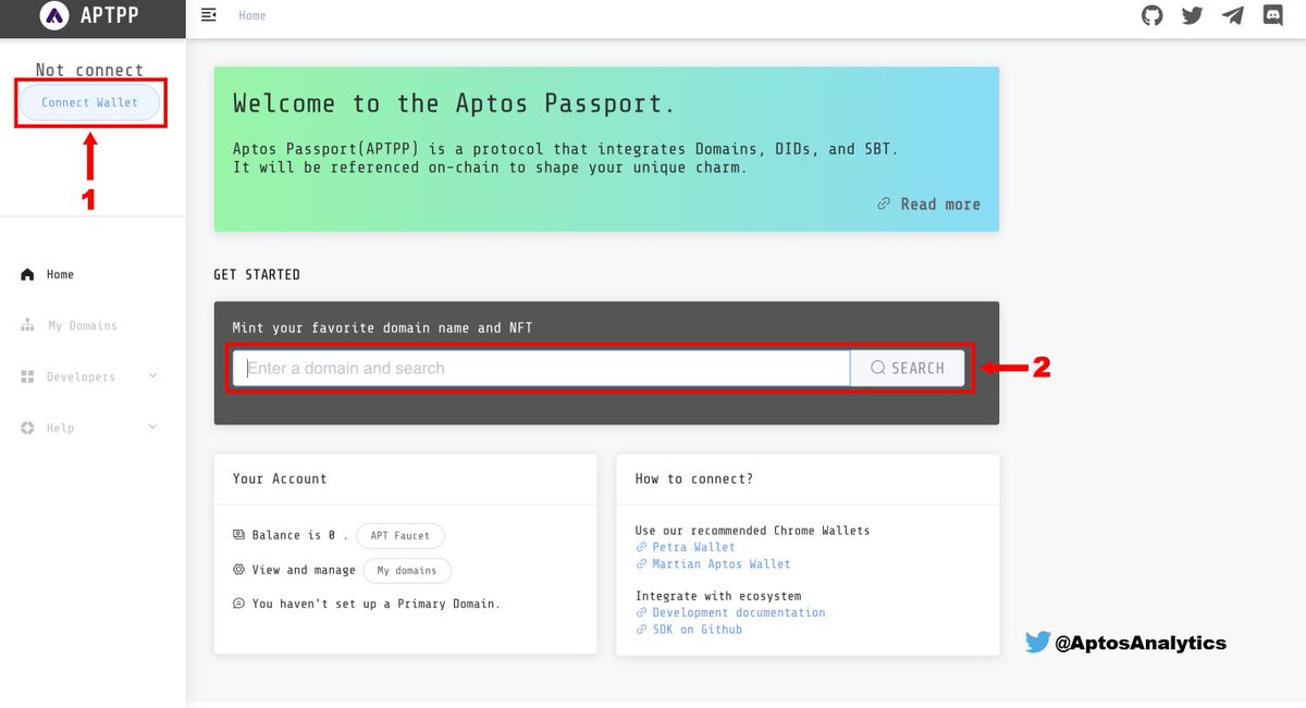 AptosAnalytics's tweet photo. 🧵 Instructions create Aptos Domain Name from @AptosPassport 

Go to: https://t.co/WMgsiphNqj
1/ Connect your wallet
2/ Enter your domain &amp; approve wallet
3/ Show me your domain 👇

Like, retweet to support us! #SuiAnalytics #Aptos #AptosAnalytics #Airdrop #AptosVN #NFT #LFM https://t.co/IogjqQckVY