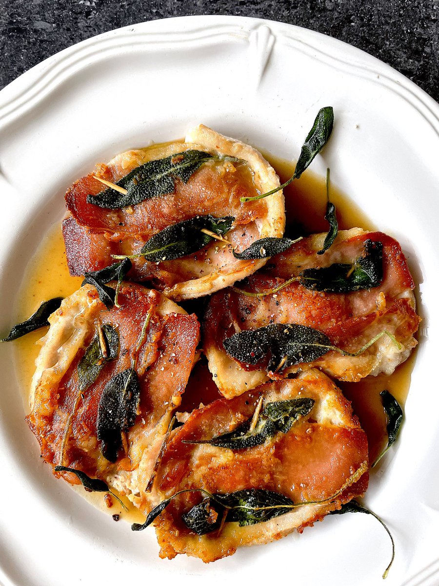 VoodooChef's tweet photo. Saltimbocca alla Romana is much older than a century. The first written trace of this controversial dish can be found in an influential book published towards the end of the 19th century #prosciutto #marsala #veal #wine #classic #traditional #cooking #cuisine #comforfood #food https://t.co/HOjM8l7WzZ