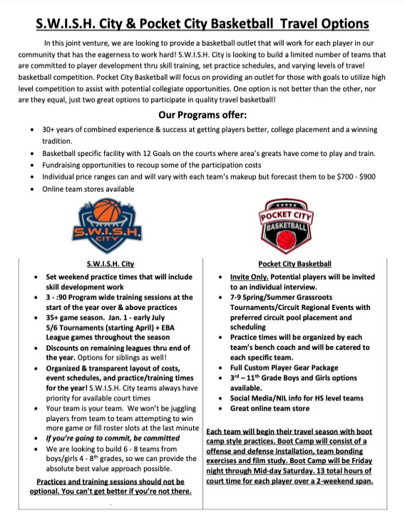 Join us…two great options for EVERYONE, all under one roof! Visit pocketcitybasketball.com/pocket-city-ba… to pre-register for an evaluation.
