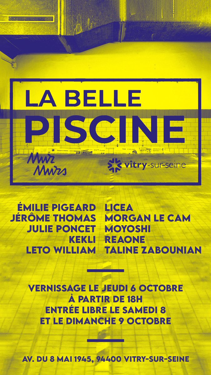 Vernissage de la Belle Piscine, le 06/10, à partir de 18h. Avec le service « arts et territoires » de la <a href="/mairievitry/">Vitry-sur-Seine</a>, <a href="/Liquitex/">Henri Pech</a>, <a href="/leroymerlin/">fruitis</a> de #Vitry, <a href="/VitryNUrbaine/">Vitry'N Urbaine</a> et <a href="/EYParis/">Enlarge your Paris</a> #streetart #graffiti #vitrygraffiti #streetartvitry