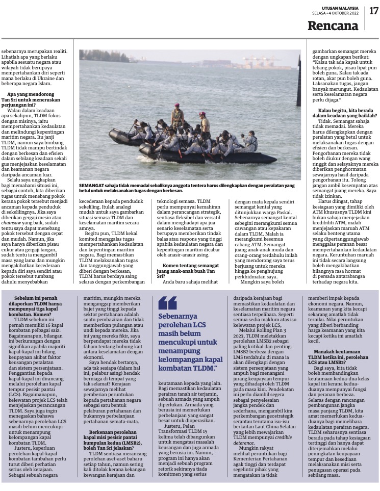 #IntheNews 
'Lambat diatasi, tentera kita akan terus mundur'
Sumber: <a href="/UMonline/">Utusan Malaysia</a>