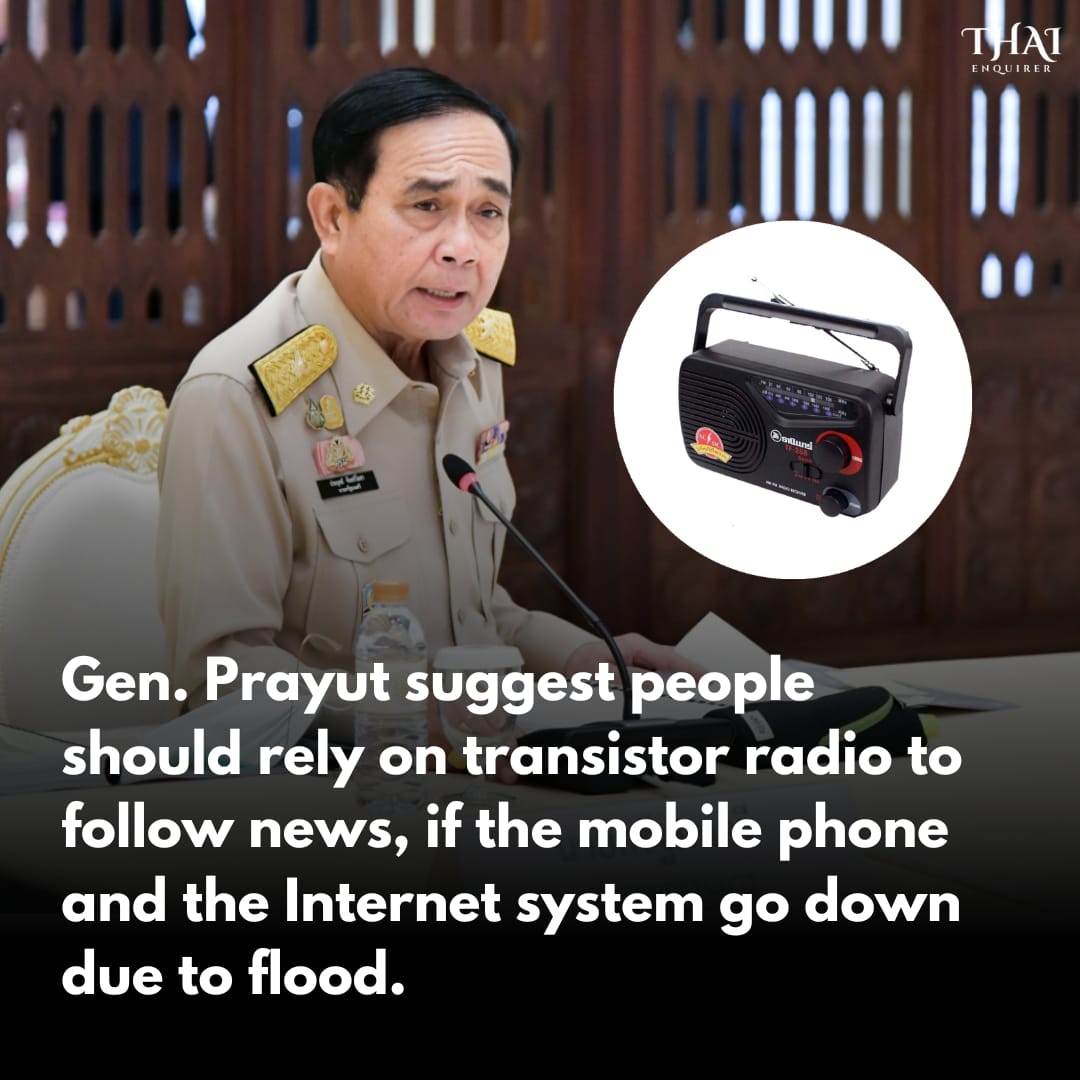 ThaiEnquirer's tweet photo. Back to the past - 2014 coup leader and current Prime Minister - Prayut Chan-o-cha, wants to use obsolete ‘transistors’ to communicate as he fears that floods will cut off power supply and in effect internet.
#Thailand #future #futureistic #leader #millenial #backtopast #power https://t.co/ranLhi7oYR