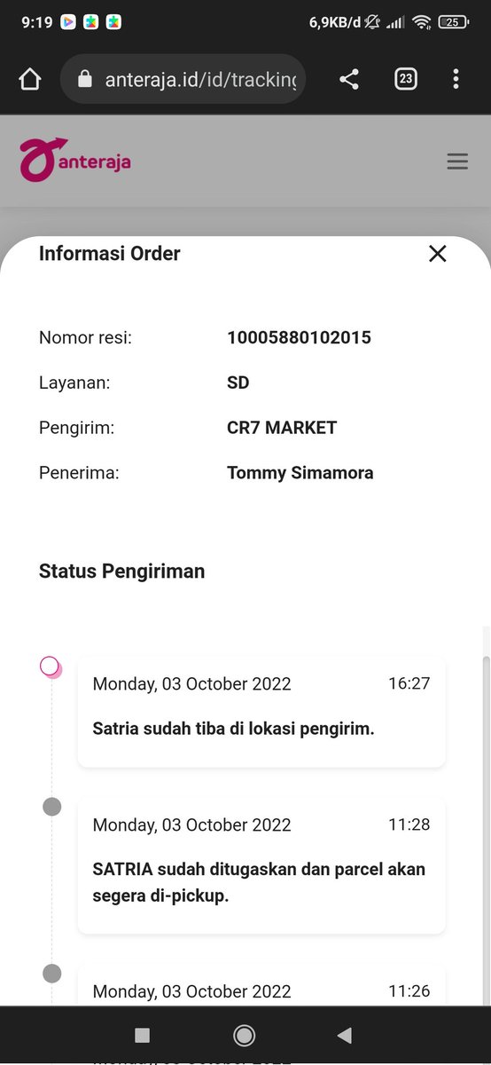 SendallllJenner's tweet photo. @anteraja_id 10005880102015 saran saya cuma, perbaiki sistem pelayanan anda atau berhentilah jadi ekpedisi https://t.co/Pe20TecuUS