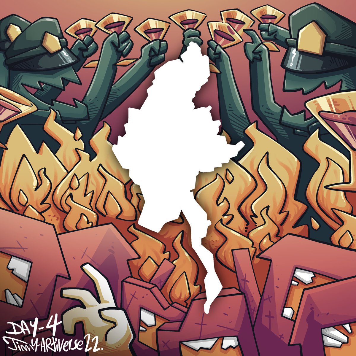 Spring Revolution of Myanmar + Inktober = Revotober

Day 4  : Party
#Revotober 
#Inktober
#WhatsHappeningInMyanmar