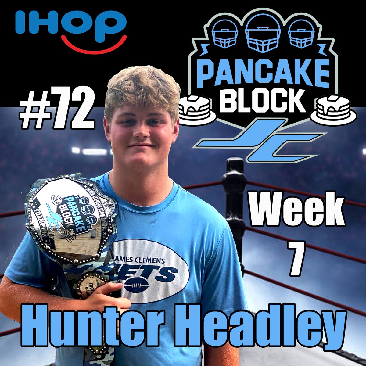 JCJetsFootball's tweet photo. #72 Hunter Headley is our iHOP Offensive Line "Pancake Block Champ" of Week #7  Hunter is now a 3-Time Champ!  #Tackle #Classof2024  #ThankYouiHOP #PANCAKES #OLINEROCKS IHOP Huntsville &amp; Madison https://t.co/efiol8O7Aa