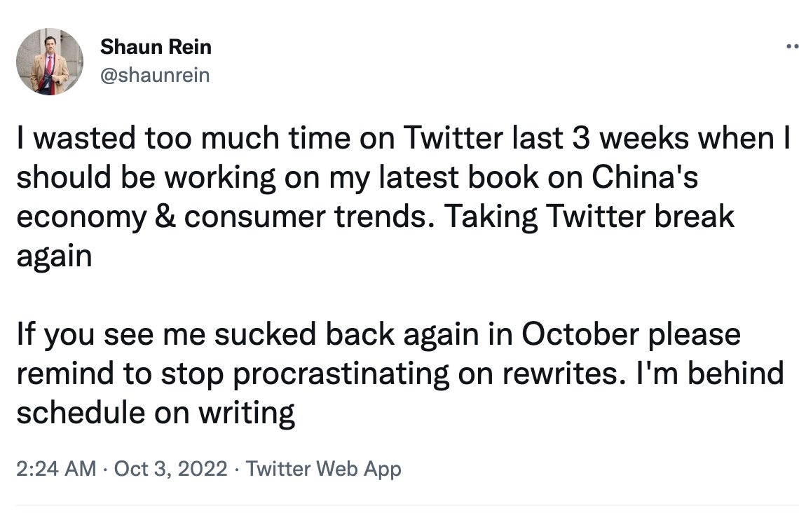 I'm so special that when I communicate with you on Twitter I'm wasting my time. 

Two things wrong here. One, the waste of time is writing something that's a waste of time. Two, I'm not really writing a book! The CCP writes my books and puts my name on them and pays me.