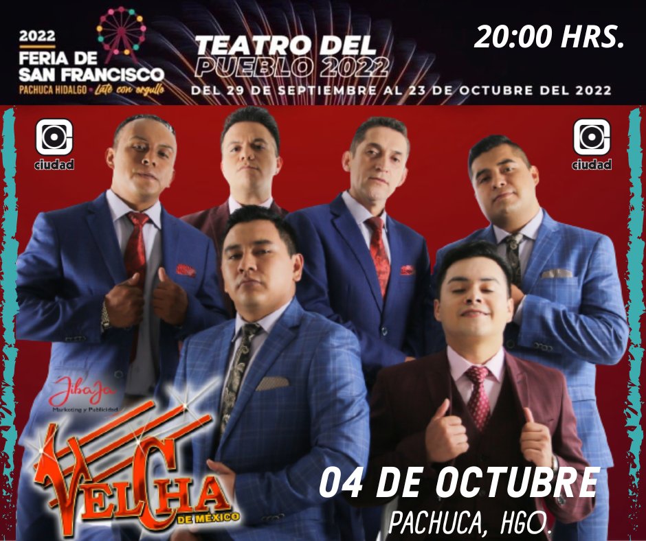 VelchaOficial's tweet photo. Familia! 🙌Nos vemos mañana FERIA SAN FRANCISCO PACHUCA 2022 No Faltes! ❤️ 20:00 Hrs. #FeriaPachuca2022 #Pachuca #Feria #Hidalgo #show #music https://t.co/jbDsgZIzrF