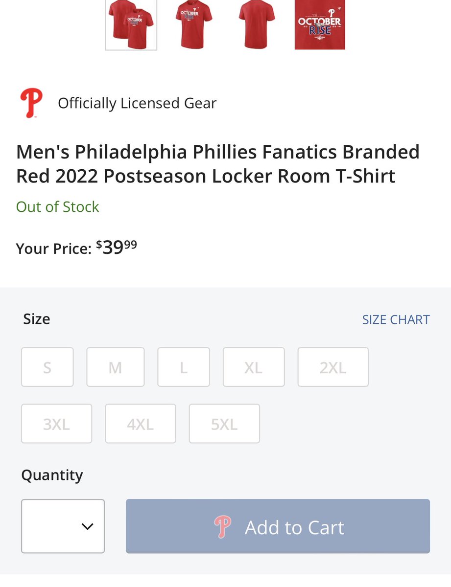 PHLEaglesNation's tweet photo. Phillies Postseason Locker Room Tee is already completely sold out. Philly fans are just different. @PHLPhilNation https://t.co/VBGl5uZKC4