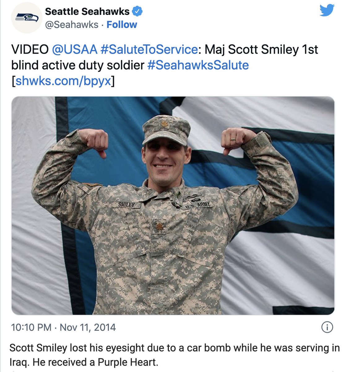 DiannePope's tweet photo. @Seahawks @dkm14 A blind veteran... First he's praised and then he's kicked to the curb. https://t.co/CbJILpGQqK